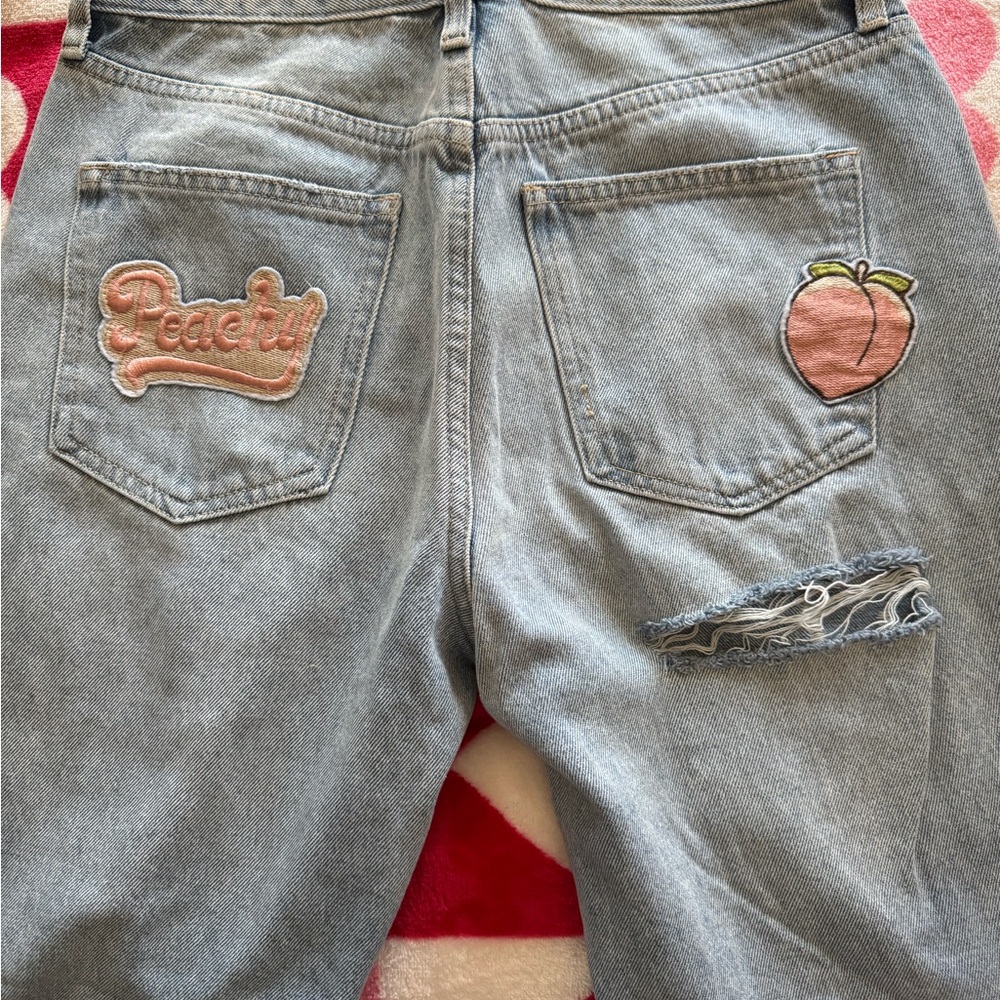 Light Blue Jeans with Peach Embroidery